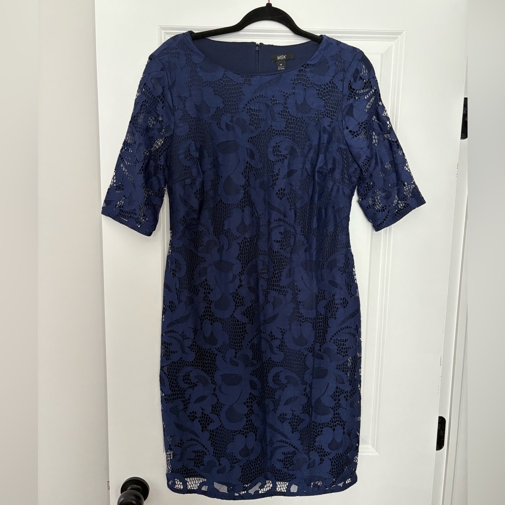 MSK Navy Floral Lace Midi Dress